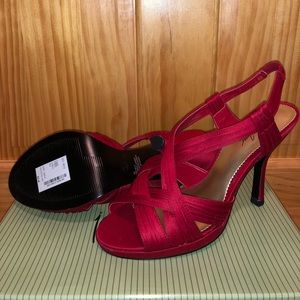 NEVER WORN Red Satin heels / pumps NWT